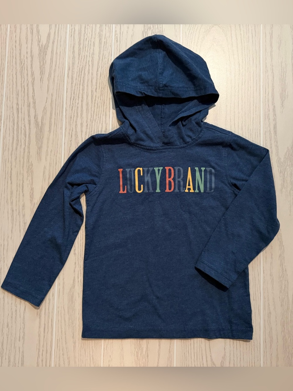 Lucky Brand Boys 4T Navy Hooded Long Sleeve Logo Shirt